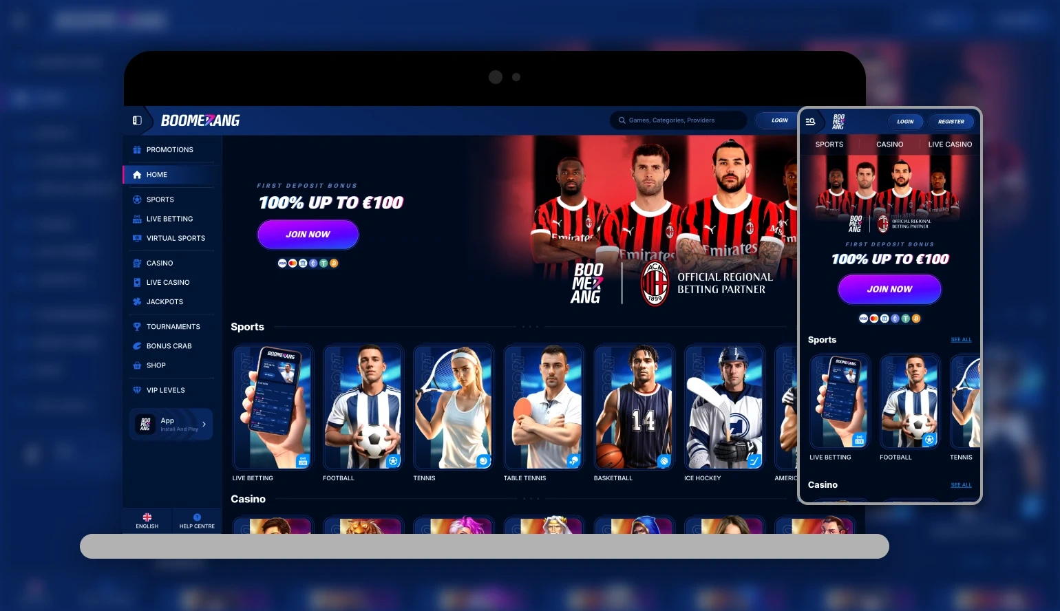 Captura de la App de BoomerangBet Casino